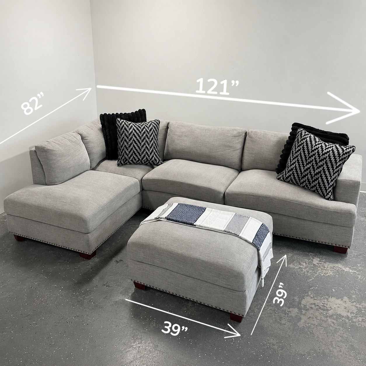Gray Penelope 2 Piece Sectional w/ Chaise & Ottoman