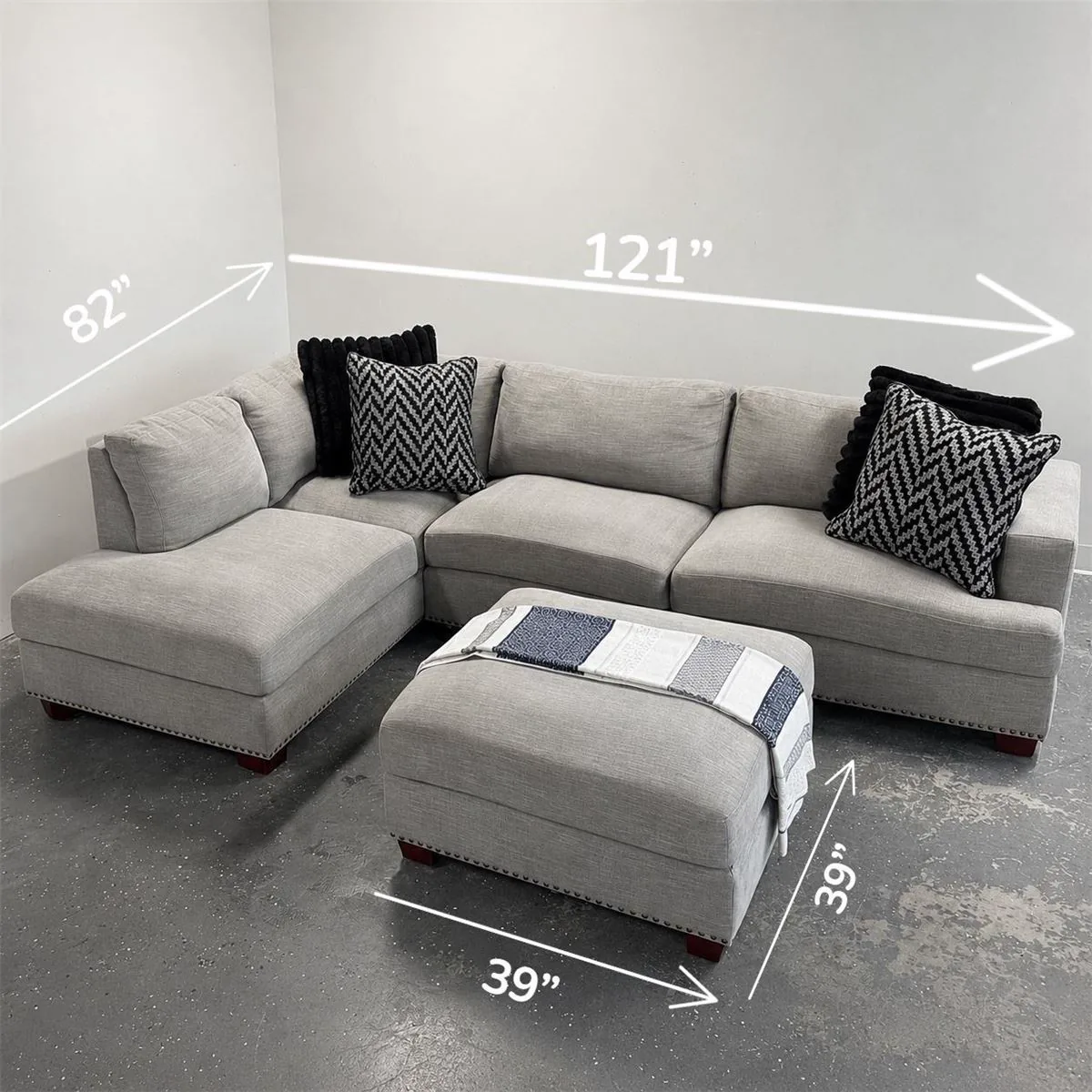 Gray Penelope 2 Piece Sectional w/ Chaise & Ottoman