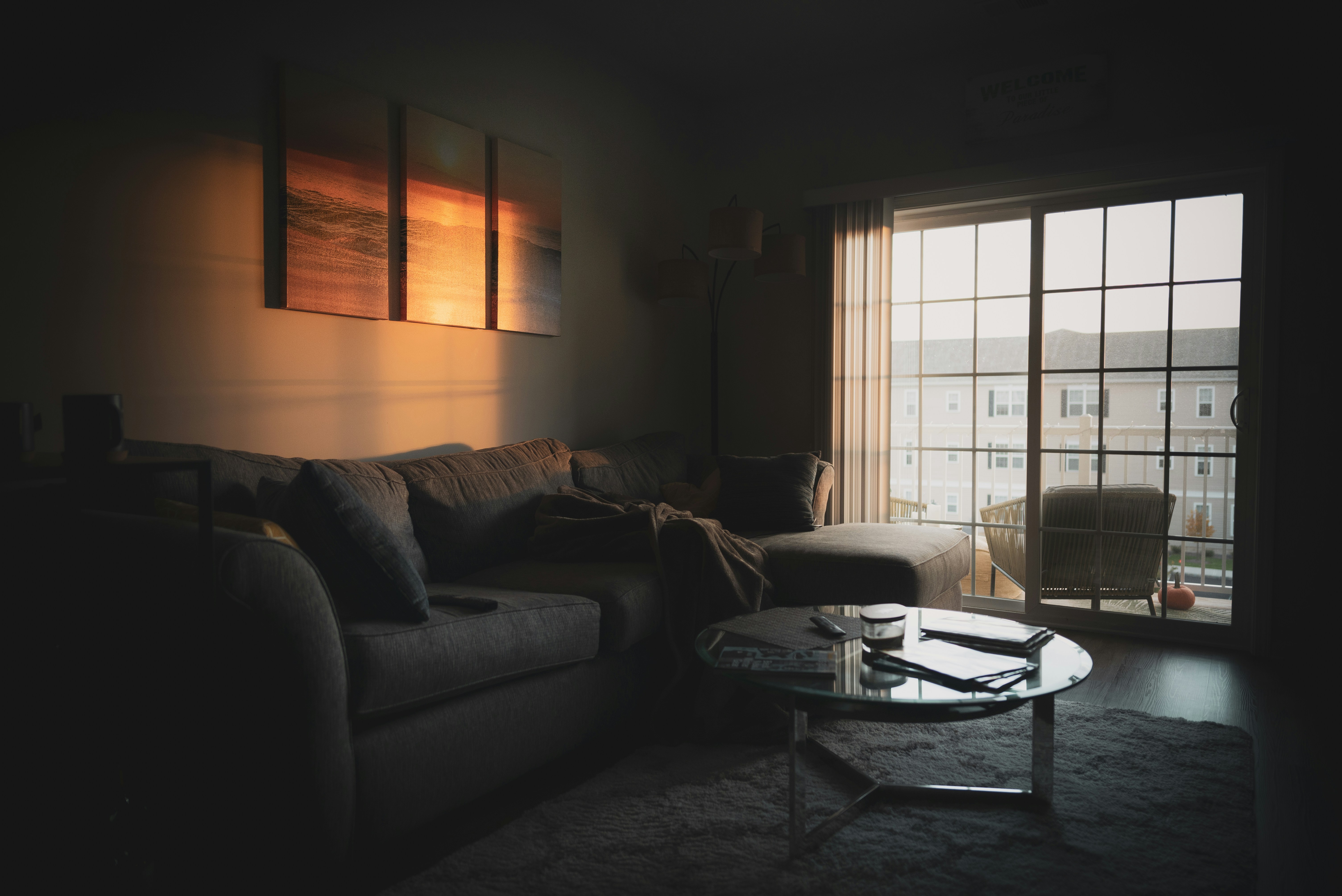 Dark sectional styled in a living room