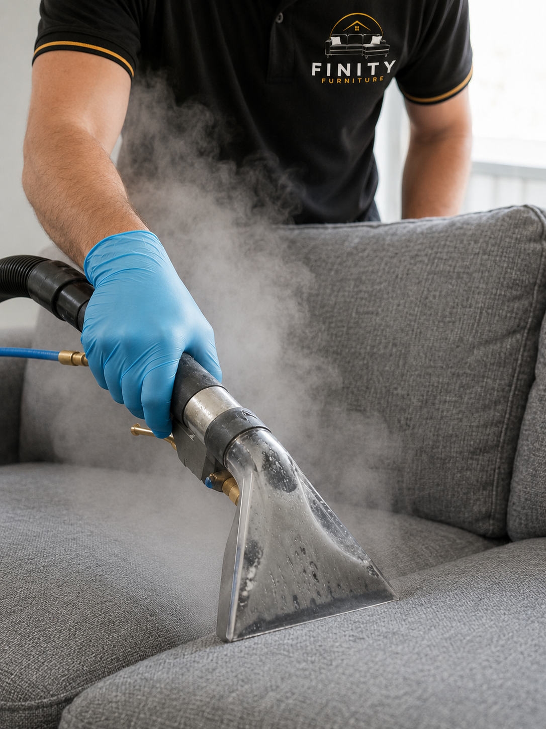 Clean, professionally restored sectional sofa ready for delivery — bright, fresh, and inspected
