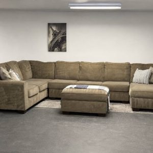 Brown U-Shaped Sectional w/ Left & Right Arm-Facing Chaise + Storage Ottoman